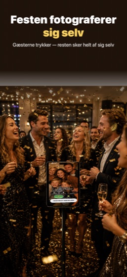 Festboks-appen midt i en fest med guldkonfetti
